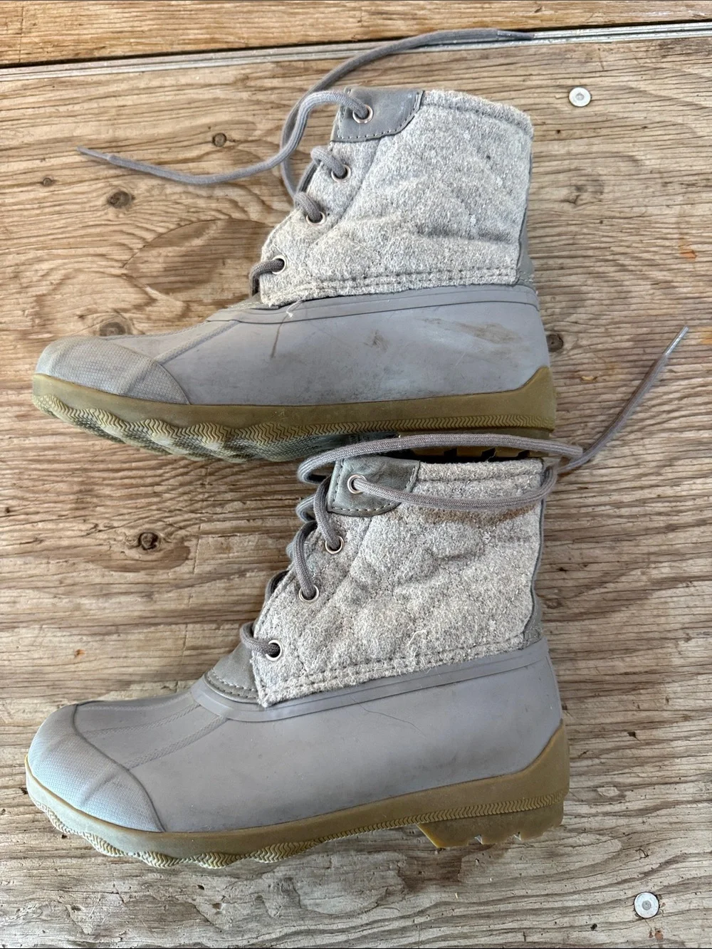Sperry Light Taupe Lace-Up Duck Boots